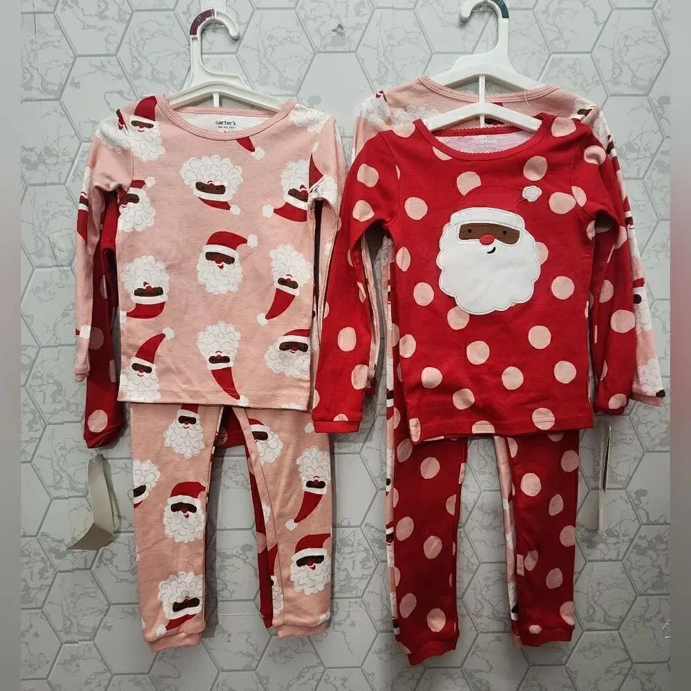 New baby girl black Santa Christmas pajamas bundle